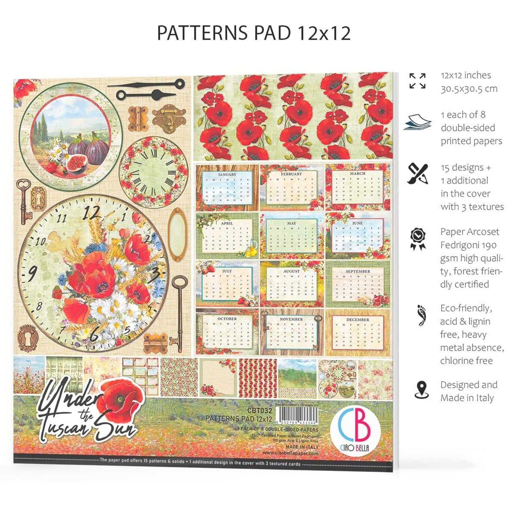 Ciao Bella Under The Tuscan Sun Patterns Pad 12"x12" 8/Pkg