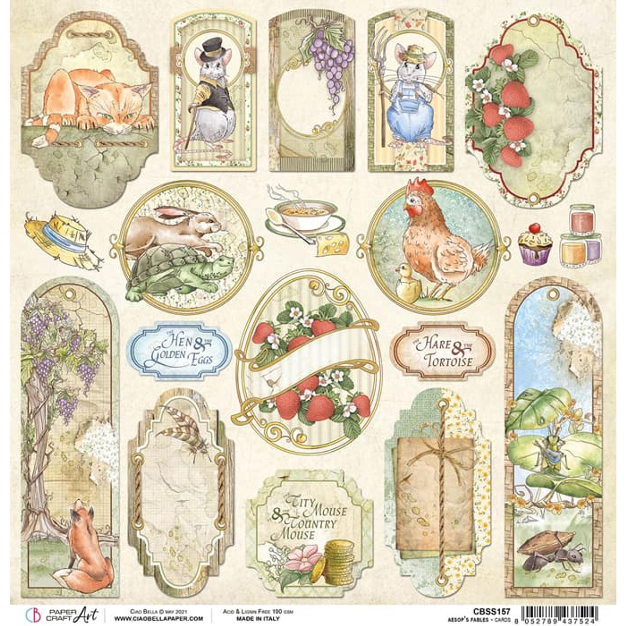 Ciao Bella Aesop’s Fables Cards Paper Sheet 12"X12" 1 Sheet