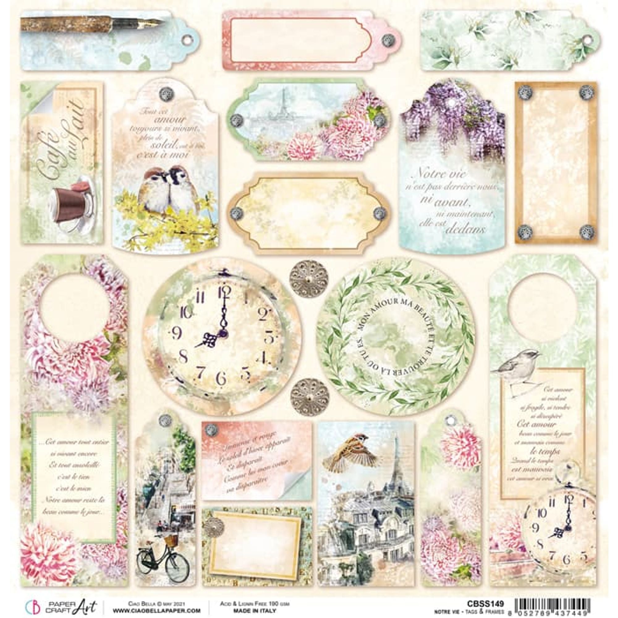 Papel Scrapbooking Hipster Tags CIAO BELLA 30x30 cm