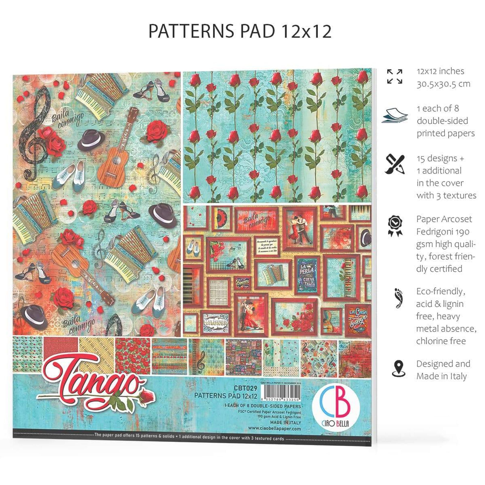 Ciao Bella Tango Patterns Pad 12"x12" 8/Pkg