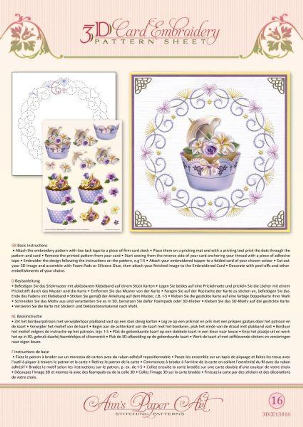 Ann Paper Embroidery Pattern -  Cupcakes