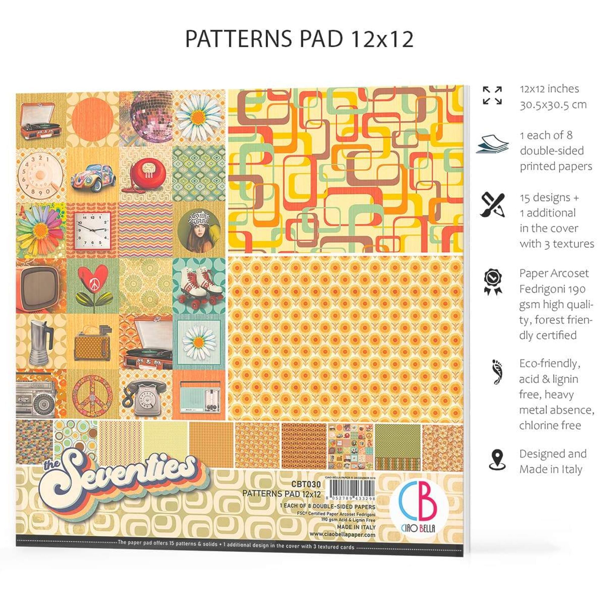 Ciao Bella The Seventies Patterns Pad 12"x12" 8/Pkg