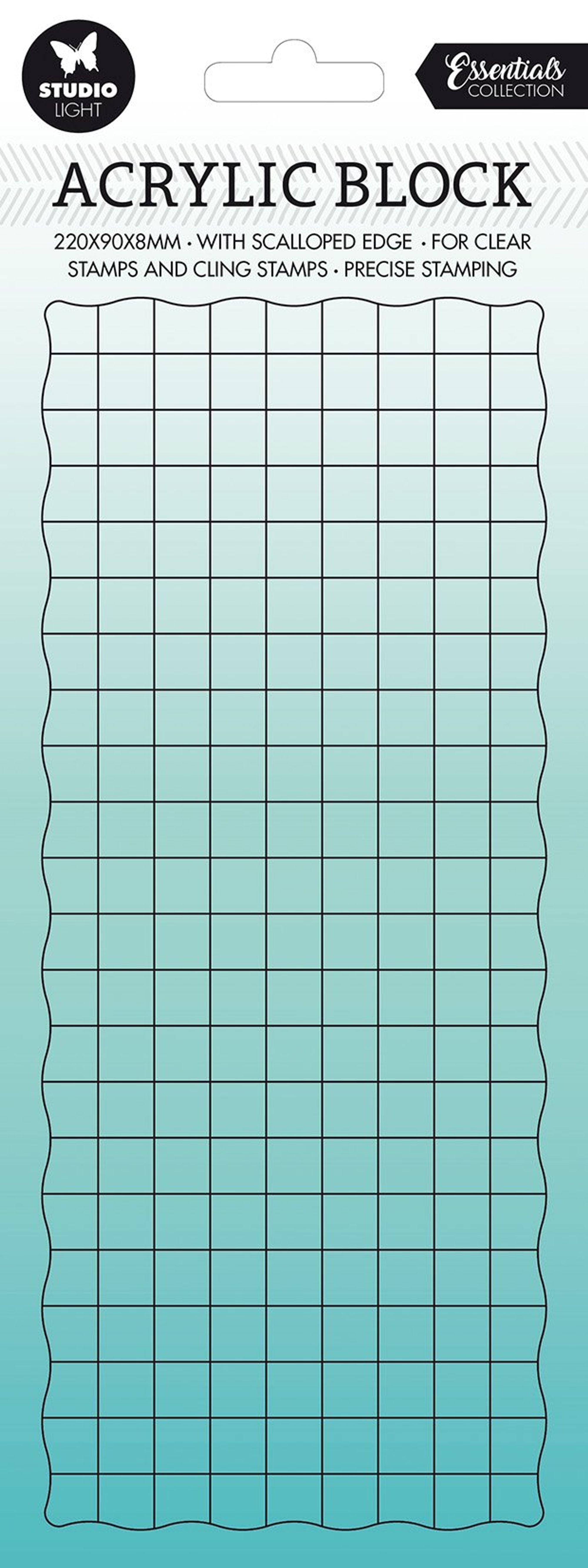 SL Acrylic Stamp Block For Clear And Cling Stamps With Grid Essentials 220x90x8mm nr.01