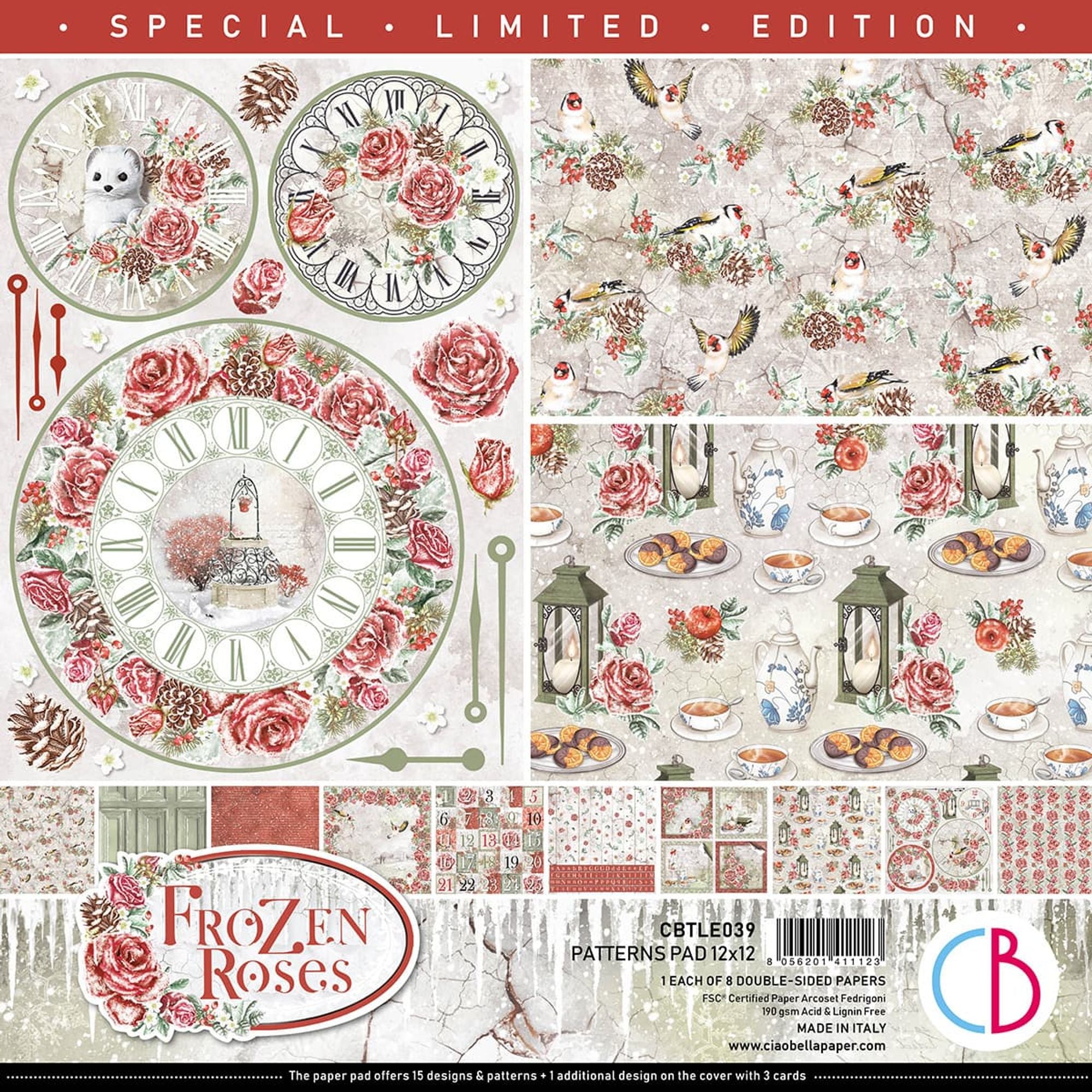 Ciao Bella Frozen Roses Limited Edition Patterns Pad 12x12 8/Pkg