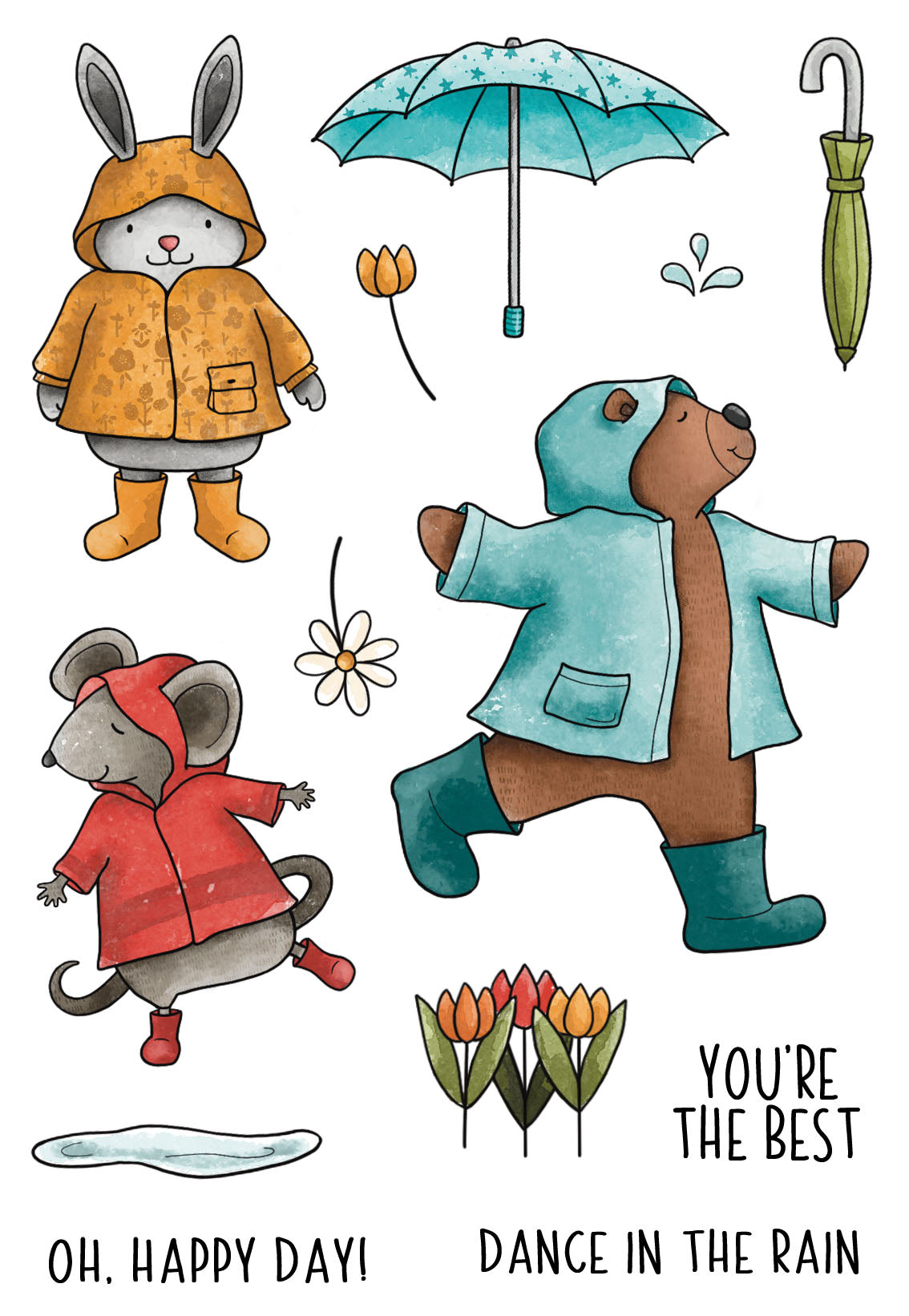 Creative Expressions Jane's Doodles Dancing In The Rain 4 in x 6 in Clear Stamp Set