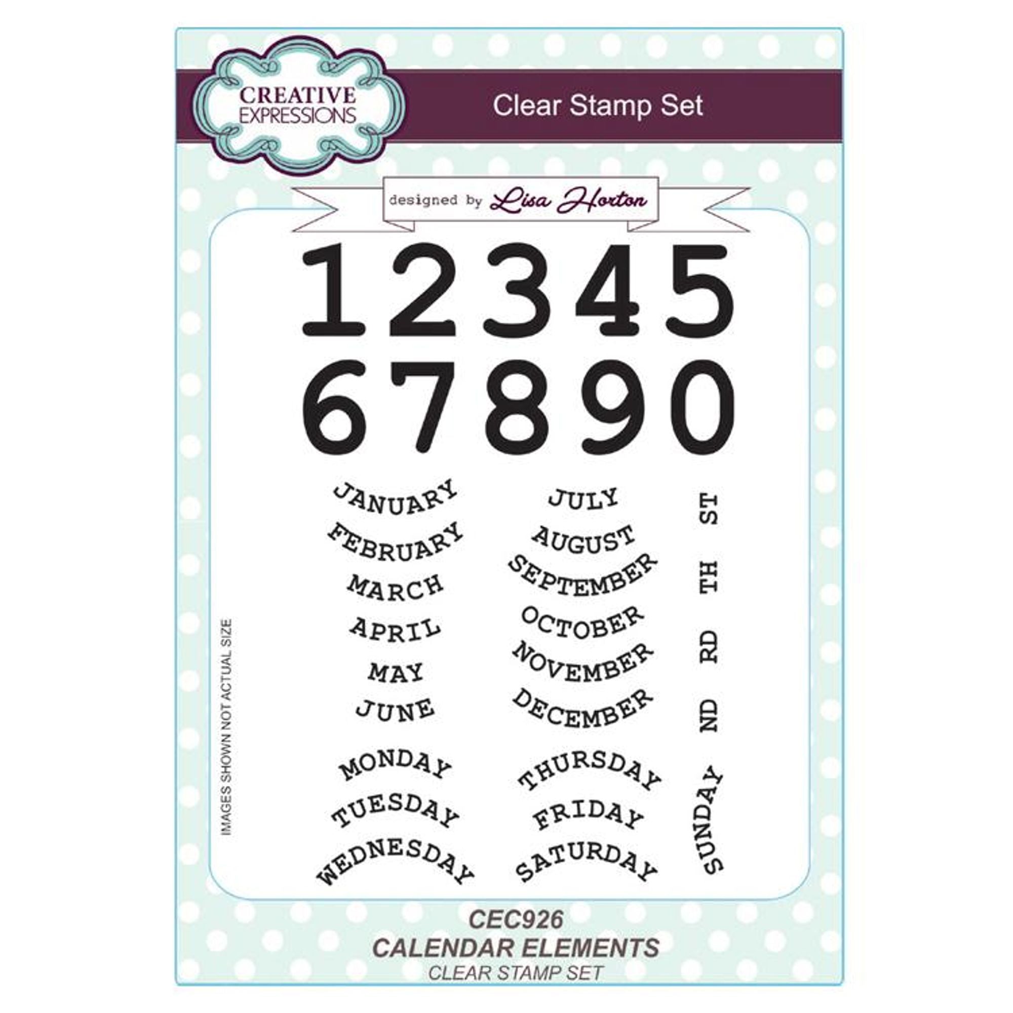 Creative Expressions A5 Artist Trading Clear Stamp Set Calendar Elements
