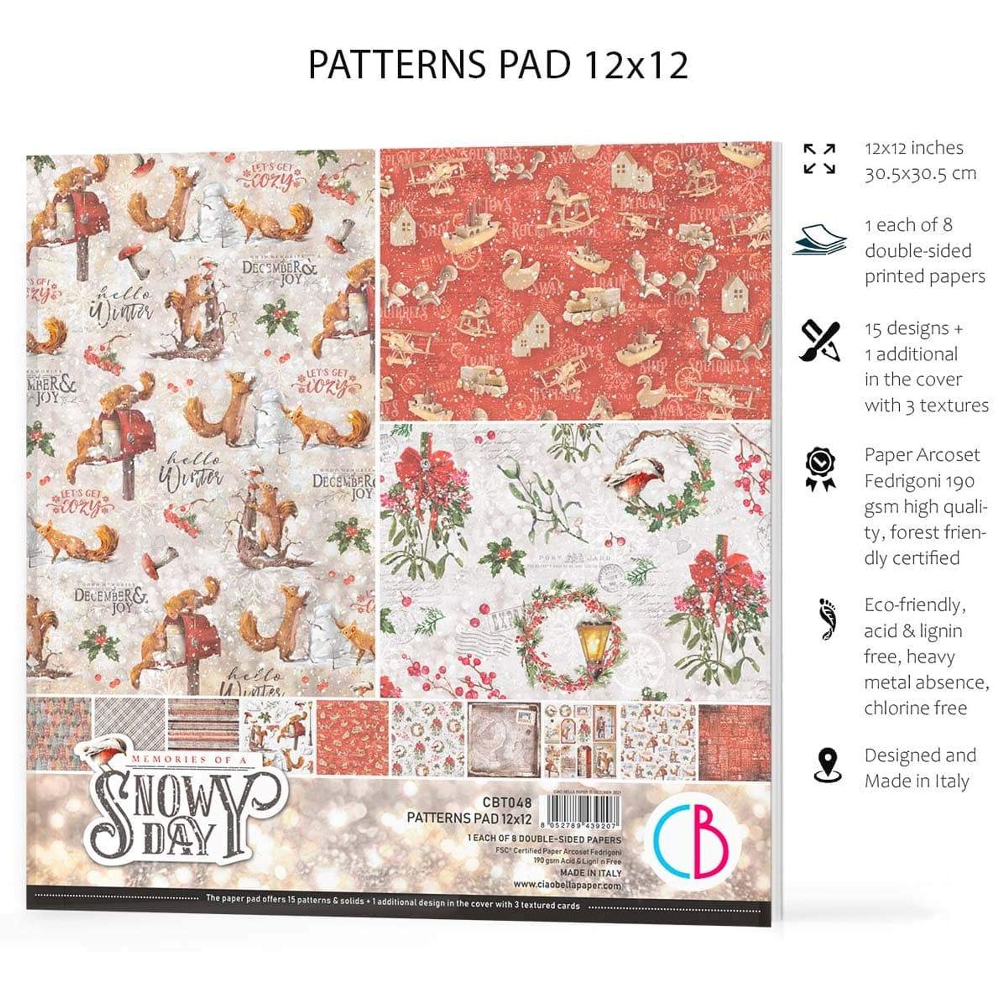 Ciao Bella Memories of a Snowy Day Patterns Pad 12"x12" 8/Pkg