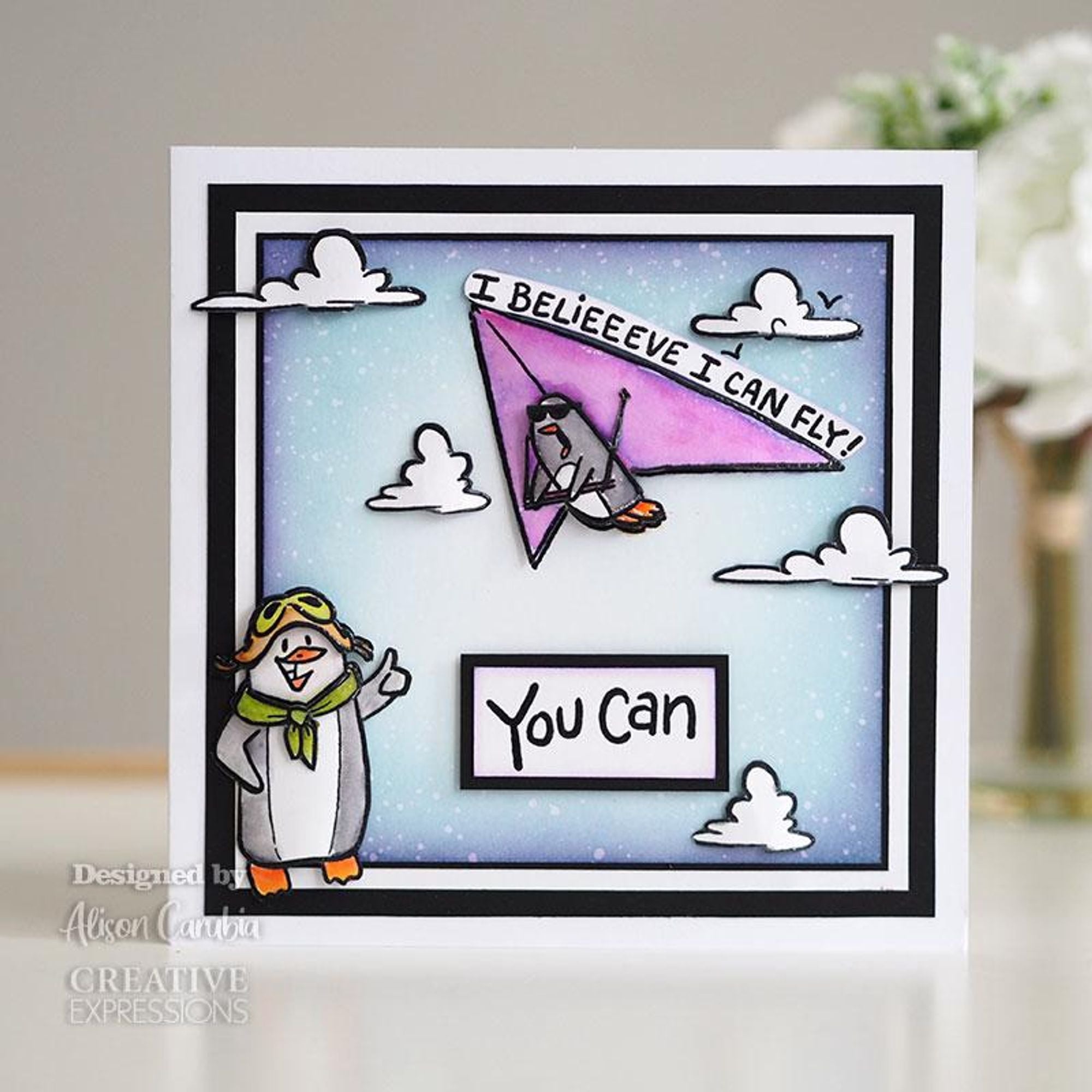 Creative Expressions Designer Boutique Collection Flying Penguins A5 Clear Stamp