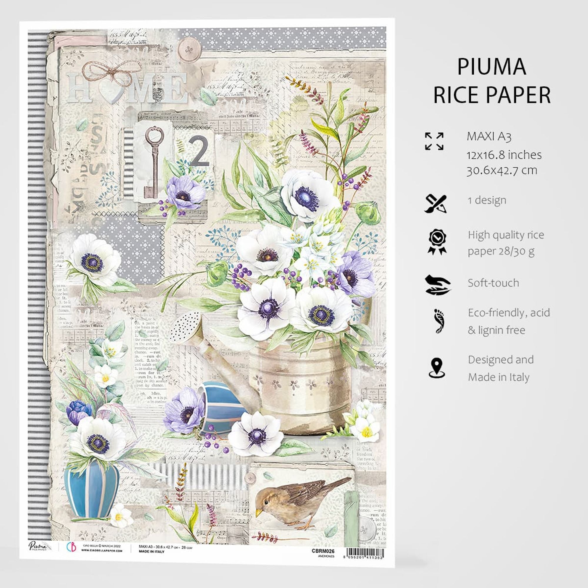 Ciao Bella Rice Paper A3 Anemones - 3 Sheets