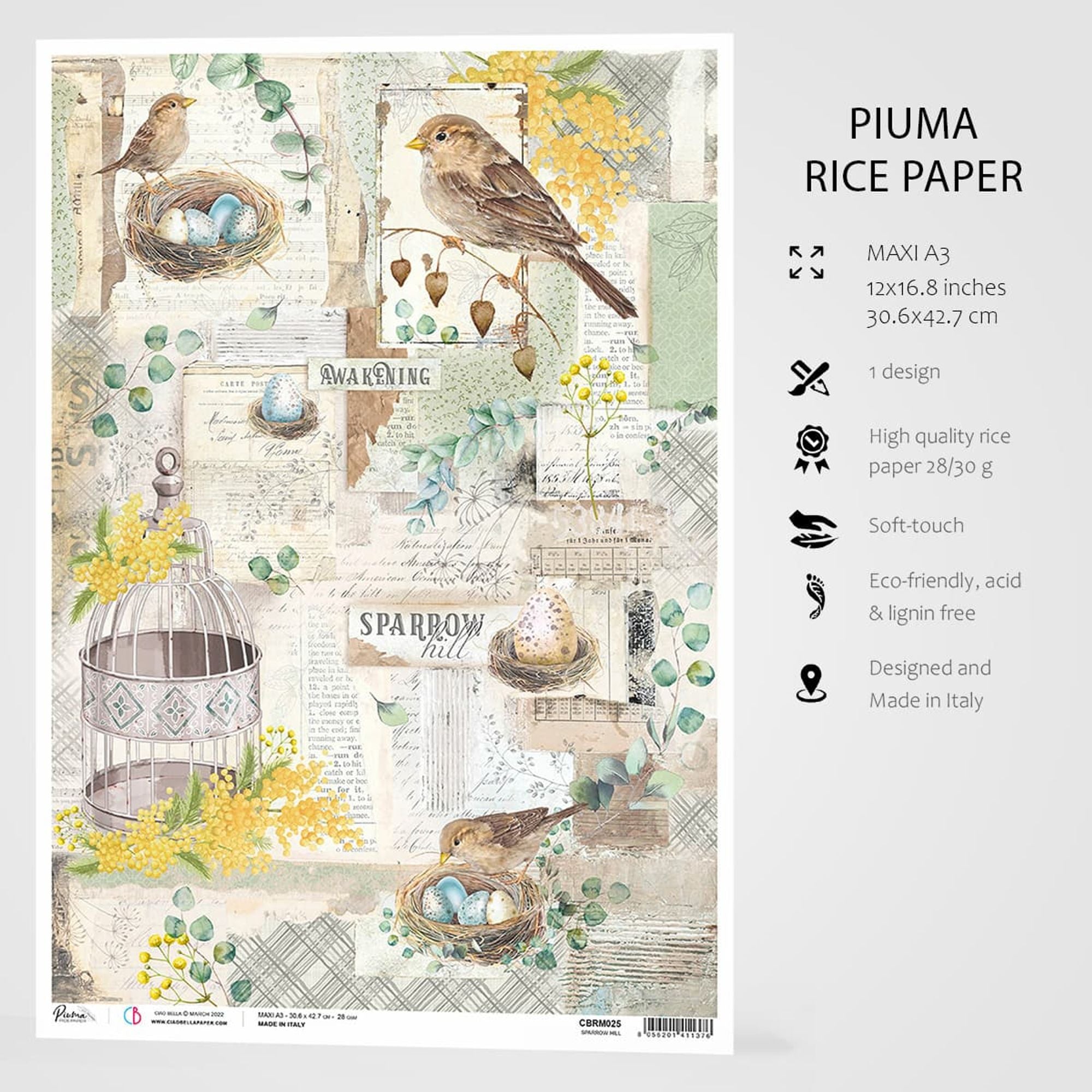 Ciao Bella Rice Paper A3 Sparrow Hill - 3 Sheets