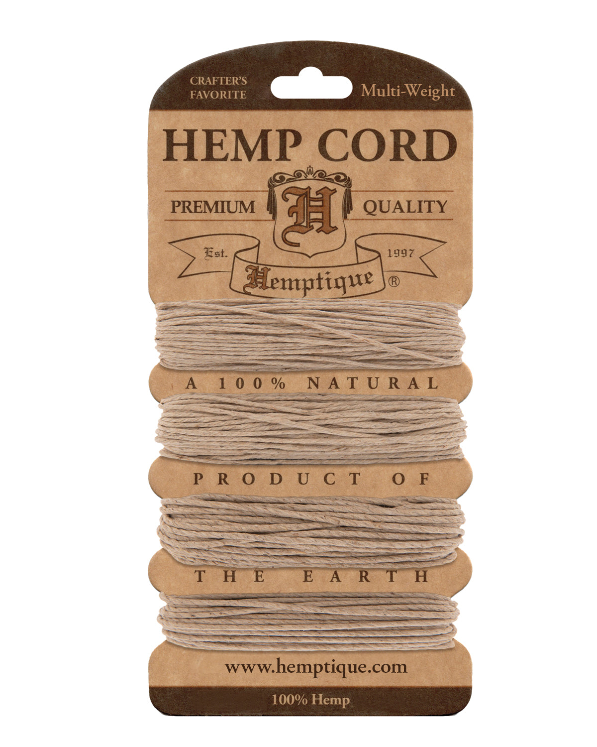 Hemptique Multi-Weight Hemp Cord Card Set #10 #20 #36 #48  - Natural